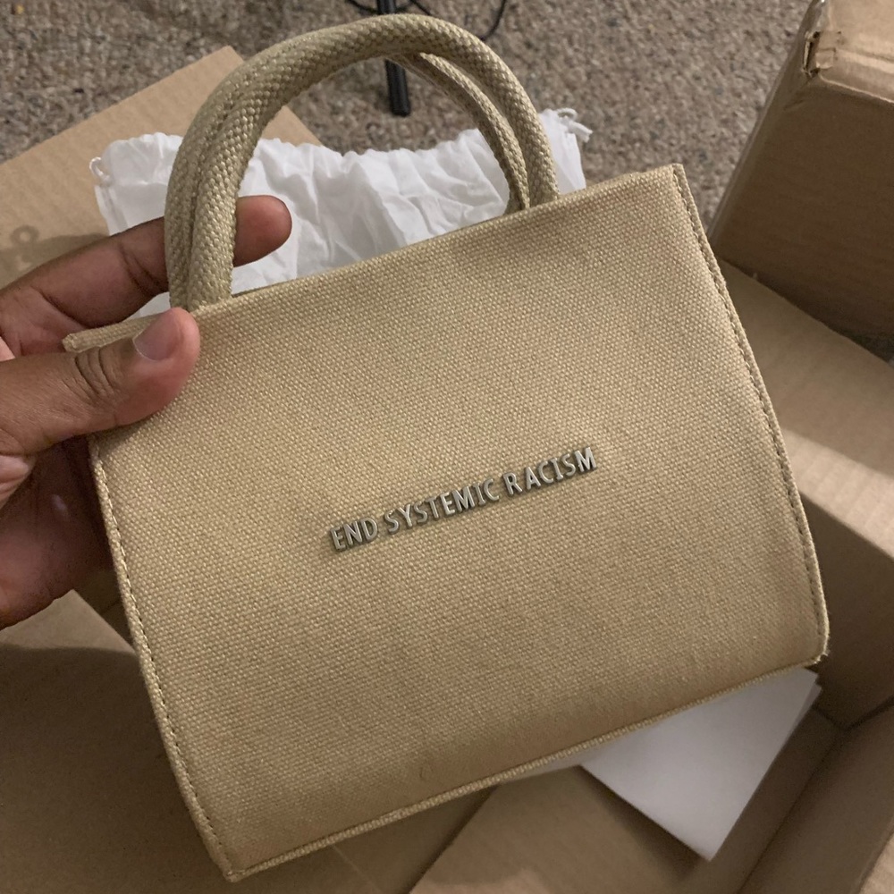 Brandon Blackwood ESR- End Systemic Racism Tote: Original, tan canvas